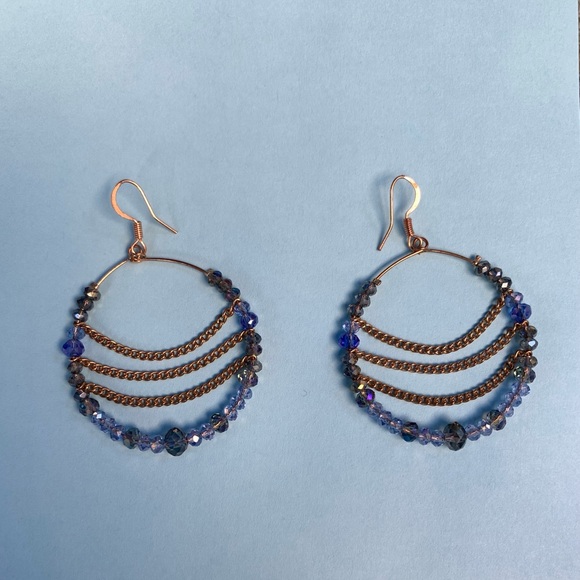 Blue Hoop Earrings - Picture 3 of 3